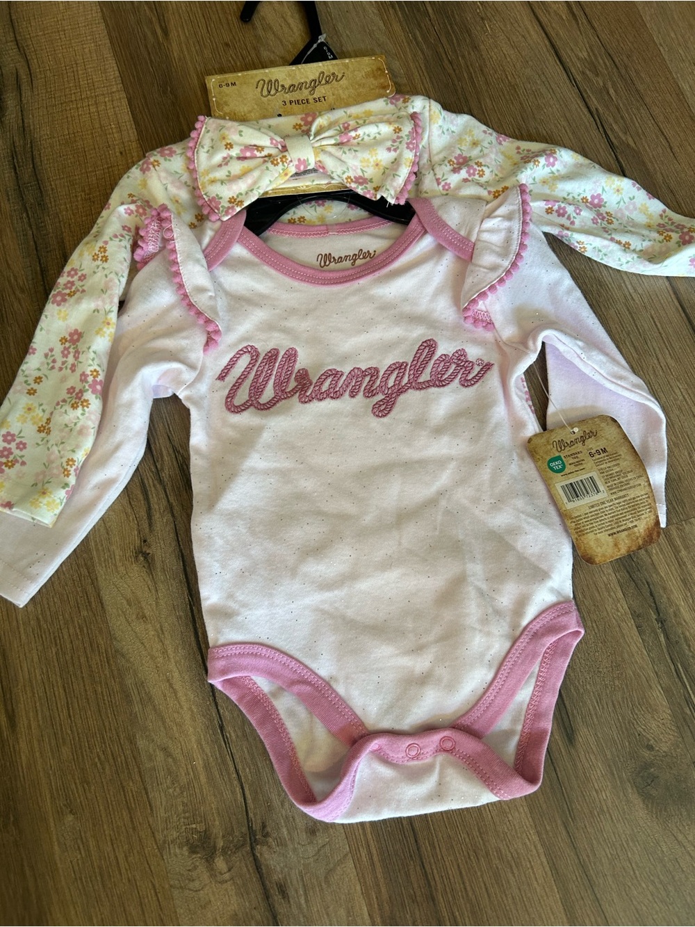 Wrangler Pink & White Baby Bodysuit with Floral Layer and Bow